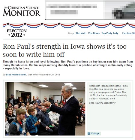 Christian Science Monitor Ron Paul Iowa Strength